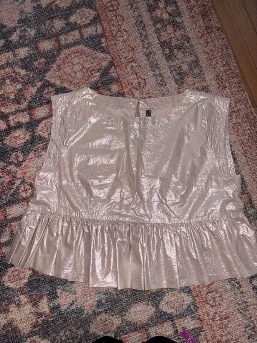 Anthropologie Metallic Champagne Peplum Tank Top size medium